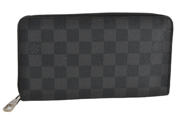 Authentic Louis Vuitton Damier Graphite Zippy Organizer Wallet N63077 LV 6636F