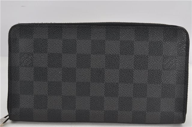 Authentic Louis Vuitton Damier Graphite Zippy Organizer Wallet N63077 LV 6636F