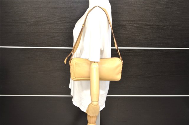 Authentic PRADA Leather Shoulder Bag Purse Beige 6637C