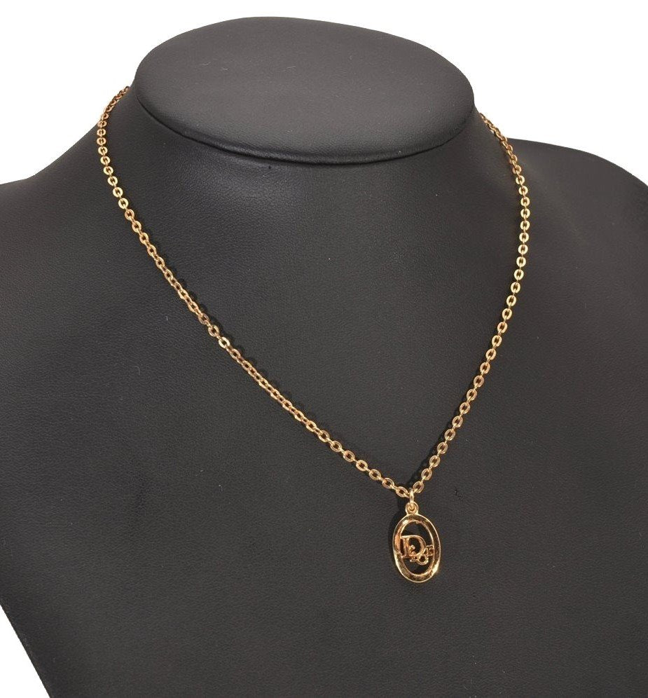 Authentic Christian Dior Gold Tone Chain Pendant Necklace CD 6638I