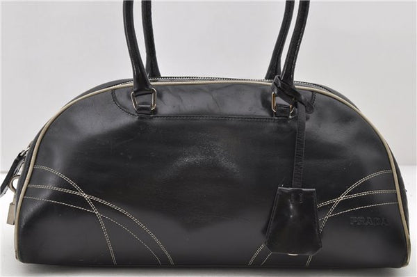 Authentic PRADA Leather Bowling Shoulder Hand Bag Black 6639C