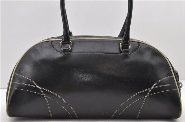 Authentic PRADA Leather Bowling Shoulder Hand Bag Black 6639C