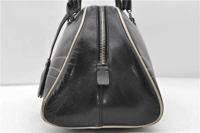 Authentic PRADA Leather Bowling Shoulder Hand Bag Black 6639C