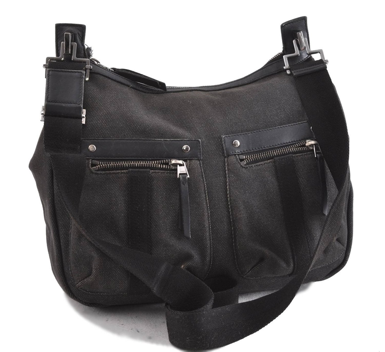 Authentic GUCCI Shoulder Cross Body Bag Canvas Leather 90762 Black 6643C