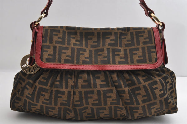 Authentic FENDI Zucca Chef Bag Shoulder Tote Bag Canvas Leather Brown Red 6643I