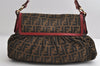 Authentic FENDI Zucca Chef Bag Shoulder Tote Bag Canvas Leather Brown Red 6643I