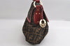 Authentic FENDI Zucca Chef Bag Shoulder Tote Bag Canvas Leather Brown Red 6643I