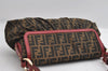 Authentic FENDI Zucca Chef Bag Shoulder Tote Bag Canvas Leather Brown Red 6643I