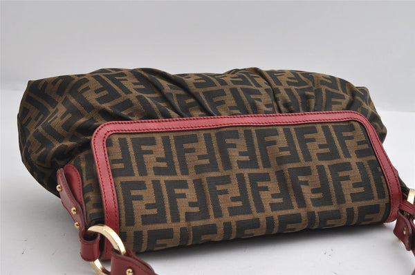 Authentic FENDI Zucca Chef Bag Shoulder Tote Bag Canvas Leather Brown Red 6643I