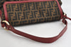 Authentic FENDI Zucca Chef Bag Shoulder Tote Bag Canvas Leather Brown Red 6643I