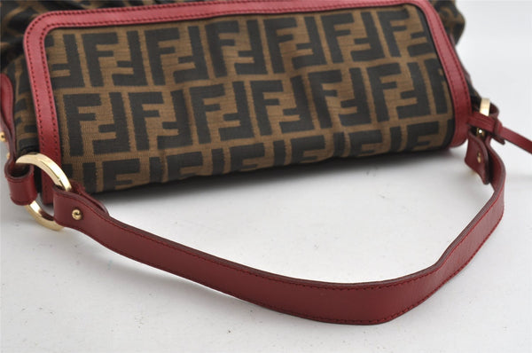 Authentic FENDI Zucca Chef Bag Shoulder Tote Bag Canvas Leather Brown Red 6643I