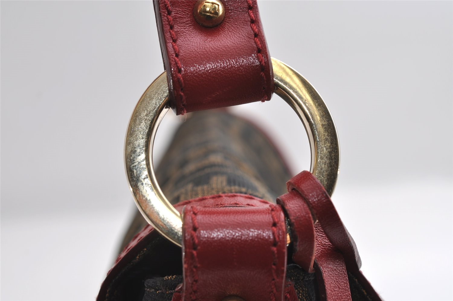 Authentic FENDI Zucca Chef Bag Shoulder Tote Bag Canvas Leather Brown Red 6643I