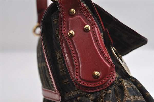 Authentic FENDI Zucca Chef Bag Shoulder Tote Bag Canvas Leather Brown Red 6643I