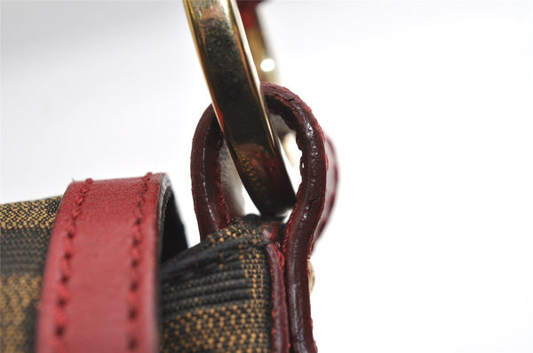 Authentic FENDI Zucca Chef Bag Shoulder Tote Bag Canvas Leather Brown Red 6643I
