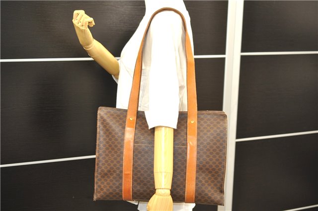 Authentic CELINE Macadam Blason Shoulder Tote Bag PVC Leather Brown 6644D
