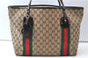 Auth GUCCI Jolie Web Sherry Line Tote Bag GG Canvas Enamel 211970 Brown 6644E