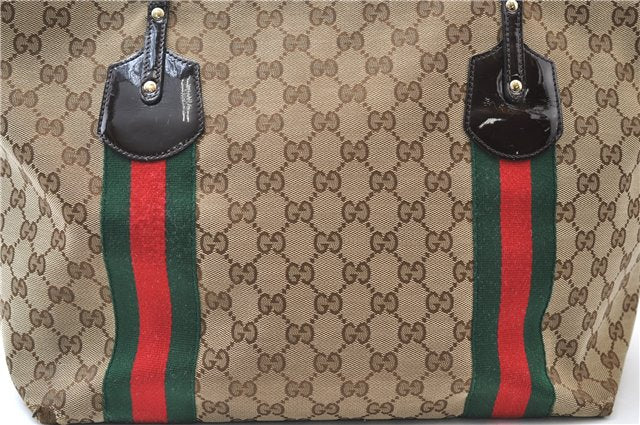 Auth GUCCI Jolie Web Sherry Line Tote Bag GG Canvas Enamel 211970 Brown 6644E