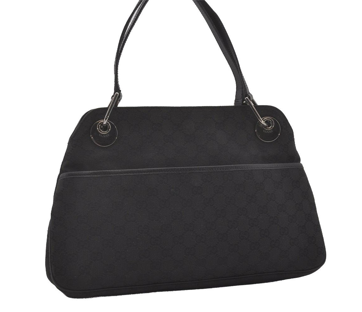 Authentic GUCCI Eclipse Shoulder Tote Bag GG Canvas Leather 121023 Black 6644I