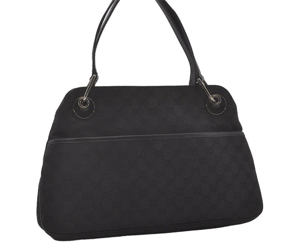 Authentic GUCCI Eclipse Shoulder Tote Bag GG Canvas Leather 121023 Black 6644I
