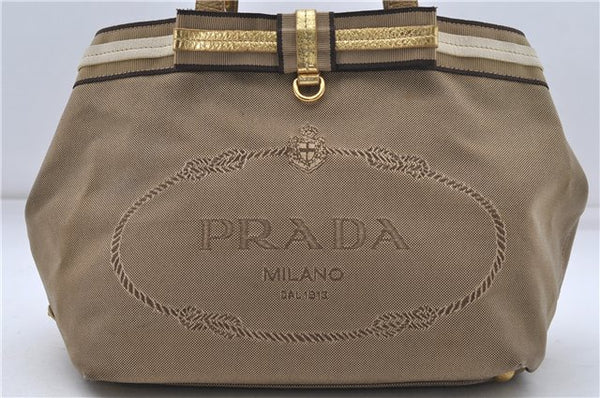 Authentic PRADA Jacquard Canvas Leather Logo Shoulder Hand Bag Brown 6646D