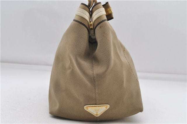 Authentic PRADA Jacquard Canvas Leather Logo Shoulder Hand Bag Brown 6646D