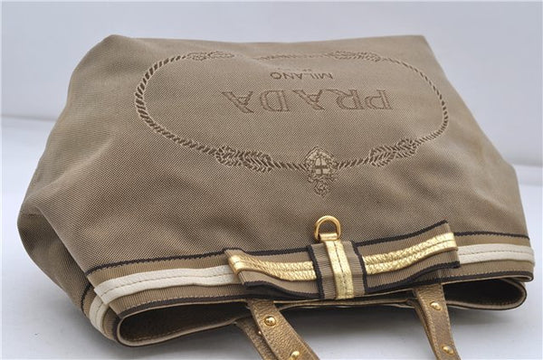 Authentic PRADA Jacquard Canvas Leather Logo Shoulder Hand Bag Brown 6646D