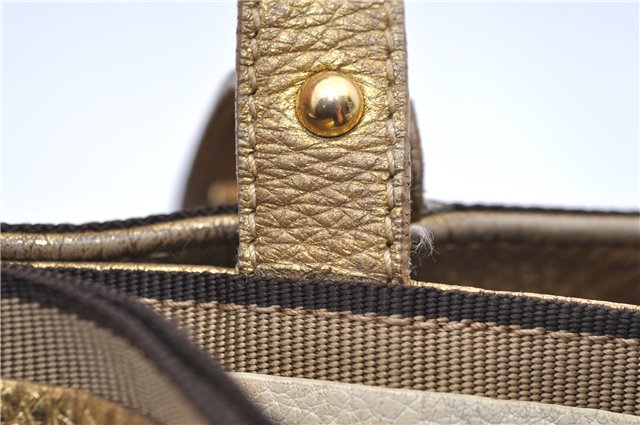 Authentic PRADA Jacquard Canvas Leather Logo Shoulder Hand Bag Brown 6646D