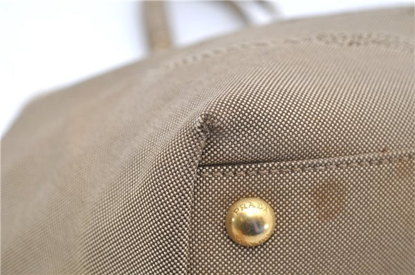 Authentic PRADA Jacquard Canvas Leather Logo Shoulder Hand Bag Brown 6646D