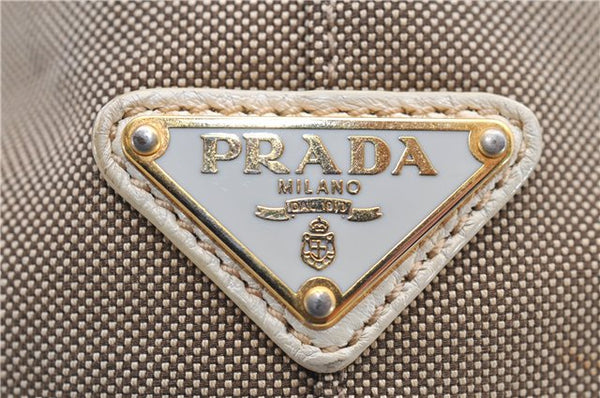 Authentic PRADA Jacquard Canvas Leather Logo Shoulder Hand Bag Brown 6646D