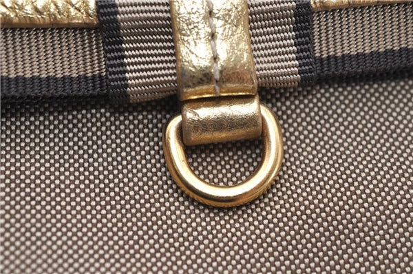 Authentic PRADA Jacquard Canvas Leather Logo Shoulder Hand Bag Brown 6646D