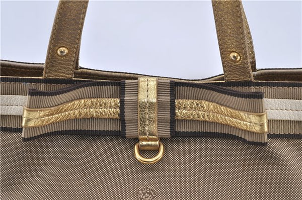 Authentic PRADA Jacquard Canvas Leather Logo Shoulder Hand Bag Brown 6646D