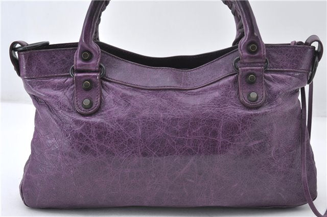 Authentic BALENCIAGA Classic The First 2Way Hand Bag Leather 103208 Purple 6649E