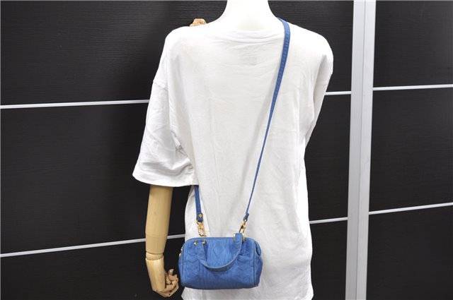 Authentic FENDI 2Way Hand Shoulder Bag Pouch Purse Nylon Leather Blue 6650D