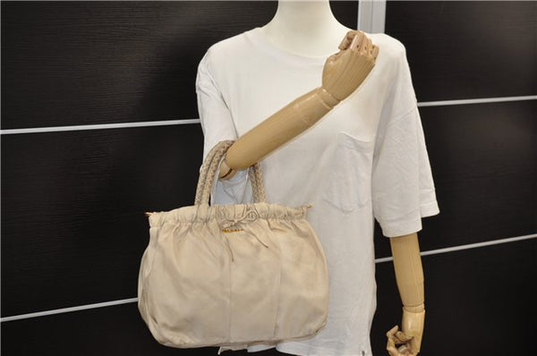 Authentic PRADA Nylon Leather 2Way Shoulder Hand Bag Purse Beige 6653D