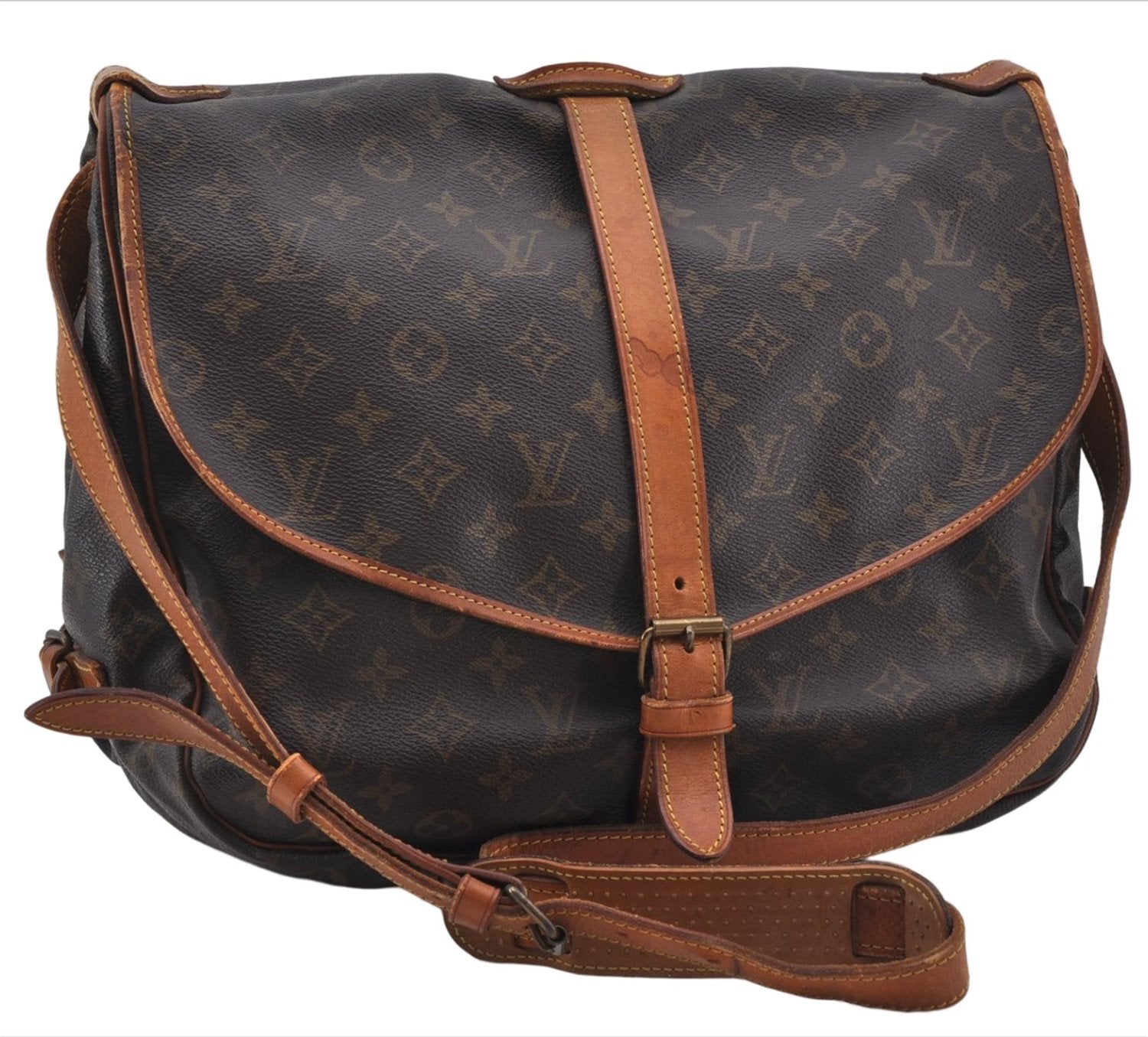 Authentic Louis Vuitton Monogram Saumur 35 Shoulder Cross Bag M42254 LV 6654E