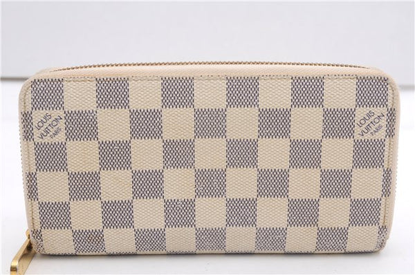 Authentic Louis Vuitton Damier Azur Zippy Wallet Long Purse N60019 LV 6656F