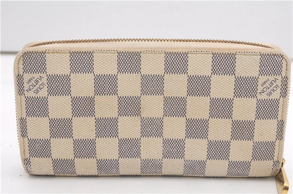 Authentic Louis Vuitton Damier Azur Zippy Wallet Long Purse N60019 LV 6656F