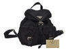 Authentic PRADA Vela Nylon Tessuto Leather Drawstring Backpack B6677 Black 6658I