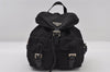 Authentic PRADA Vela Nylon Tessuto Leather Drawstring Backpack B6677 Black 6658I