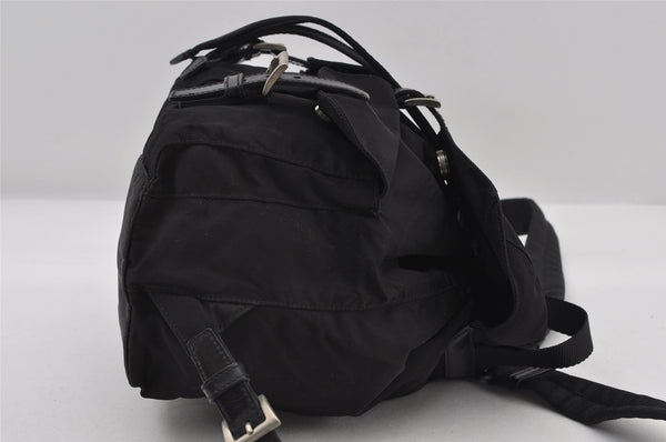 Authentic PRADA Vela Nylon Tessuto Leather Drawstring Backpack B6677 Black 6658I