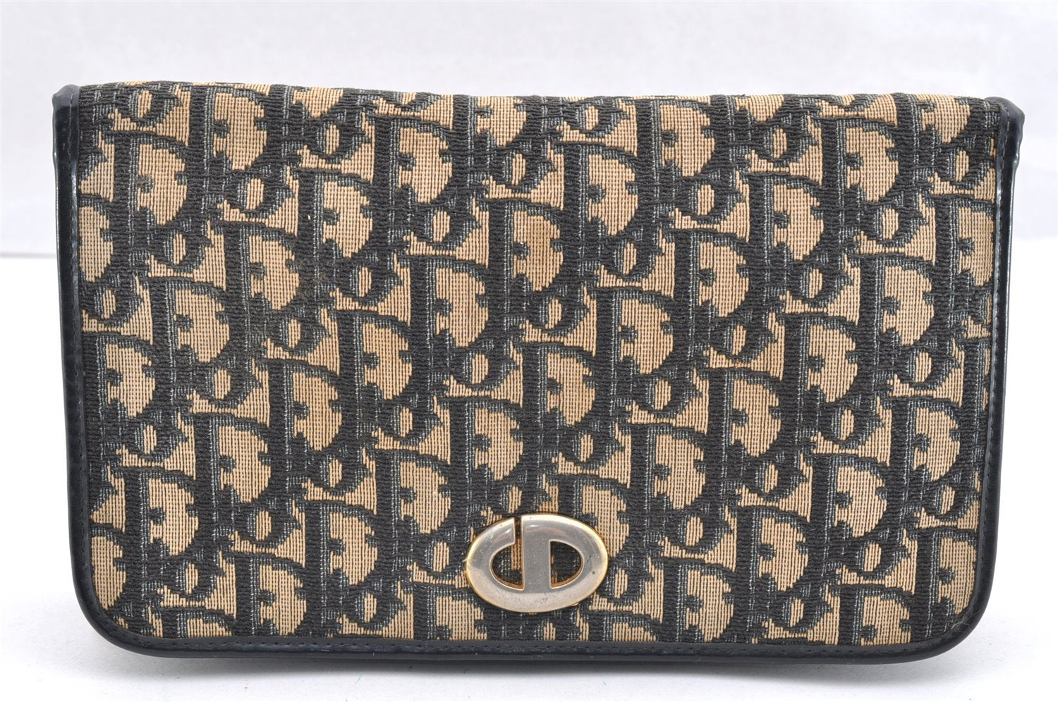 Authentic Christian Dior Trotter Chain Hand Bag Purse Canvas Leather Blue 6661I