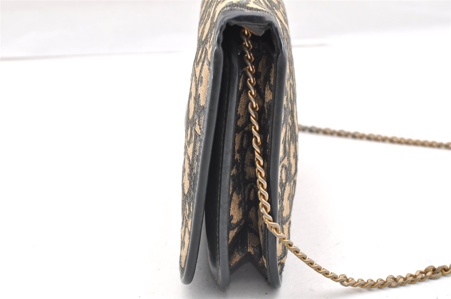 Authentic Christian Dior Trotter Chain Hand Bag Purse Canvas Leather Blue 6661I