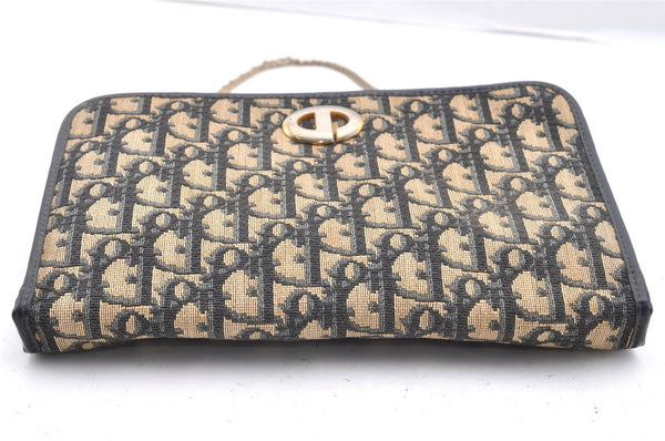 Authentic Christian Dior Trotter Chain Hand Bag Purse Canvas Leather Blue 6661I