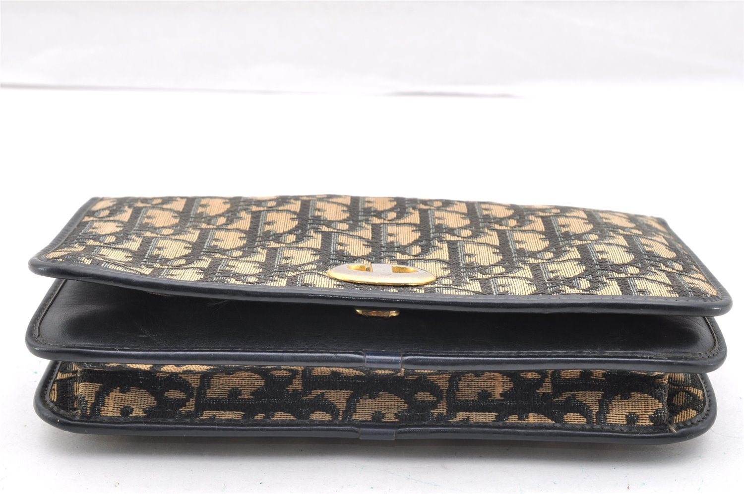 Authentic Christian Dior Trotter Chain Hand Bag Purse Canvas Leather Blue 6661I