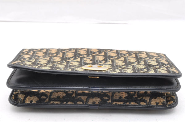 Authentic Christian Dior Trotter Chain Hand Bag Purse Canvas Leather Blue 6661I