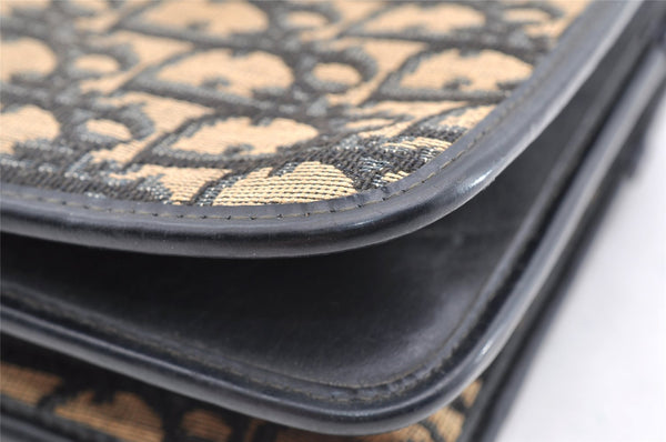 Authentic Christian Dior Trotter Chain Hand Bag Purse Canvas Leather Blue 6661I