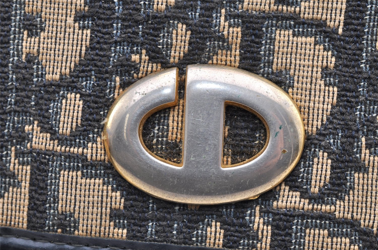 Authentic Christian Dior Trotter Chain Hand Bag Purse Canvas Leather Blue 6661I