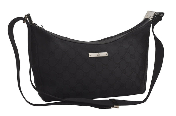Authentic GUCCI Shoulder Cross Body Bag GG Canvas Leather 0190433 Black 6662I