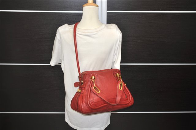 Authentic Chloe Paraty 2Way Shoulder Hand Bag Red 6663D