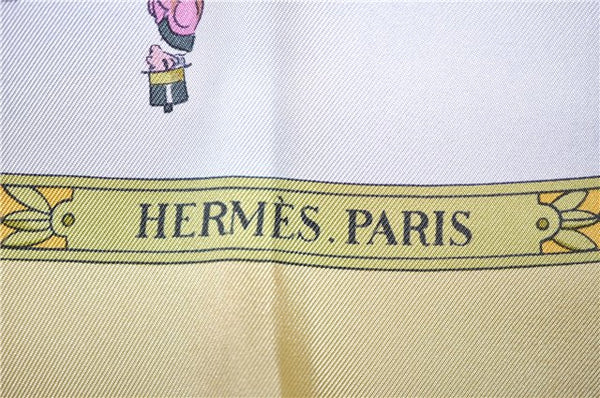 Authentic HERMES Carre 90 Scarf "LA PROMENADE DE LONGCHAMPS" Silk Yellow 6664F